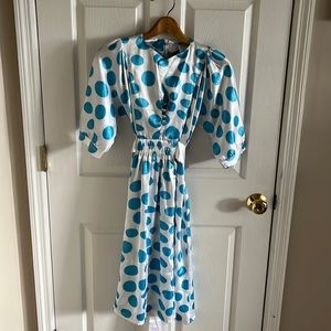 Allie Bloo Vintage Inspired White & Blue Polk-A-Dot Dress Size Medium